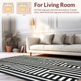 Ultra Soft Area Rug, Non Slip, Stain Resistant, Washable Area Rugs for Living Room, Bedroom, Trendy Striped Indoor Outdoor Doormat Rug for Modern Farmhouse Aesthetics(Black)