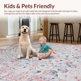 Ultra Soft Area Rug, Non Slip, Stain Resistant, Washable Area Rugs for Living Room, Bedroom, Rustic Vintage Botanical Accent(Gray)