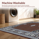 Ultra Soft Area Rug, Non Slip, Stain Resistant, Washable Area Rugs for Living Room, Bedroom, Intricate Geometric Spotted Design Area with Rich Brown and Silver Accents(Brown)