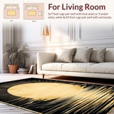 Ultra Soft Area Rug, Non Slip, Stain Resistant, Washable Area Rugs for Living Room, Bedroom, Mid Century Modern Sun Shape Design(Gold)