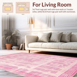 Ultra Soft Area Rug, Non Slip, Stain Resistant, Washable Area Rugs for Living Room, Bedroom, Sophisticated Light Pink Linear Art(Pink)