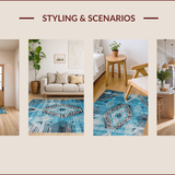Ultra Soft Area Rug, Non Slip, Stain Resistant, Washable Area Rugs for Living Room, Bedroom, Elegant Distressed Floral Motif(Blue)