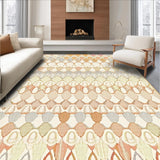 Beige Scallop Edge with Stylized Overlapping Fan Motif Design(Beige)