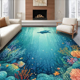 Ultra Soft Area Rug, Non Slip, Stain Resistant, Washable Area Rugs for Living Room, Bedroom, Underwater Paradise Aquatic Turtle Carpet With Vibrant Coral Reef Design(Blue)