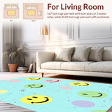 Ultra Soft Area Rug, Non Slip, Stain Resistant, Washable Area Rugs for Living Room, Bedroom, Bright Joyful Graphic Aesthetic(Blue)