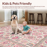 Ultra Soft Area Rug, Non Slip, Stain Resistant, Washable Area Rugs for Living Room, Bedroom, Delicate Round Blush Artistry(Pink)