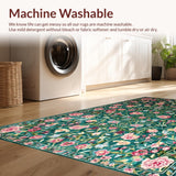Ultra Soft Area Rug, Non Slip, Stain Resistant, Washable Area Rugs for Living Room, Bedroom, Cozy Green Blossom Motif(Blue)