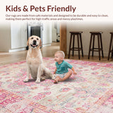 Ultra Soft Area Rug, Non Slip, Stain Resistant, Washable Area Rugs for Living Room, Bedroom, Trendy Abstract Round Composition(Pink)