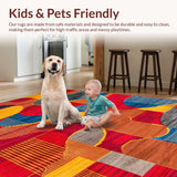 Ultra Soft Area Rug, Non Slip, Stain Resistant, Washable Area Rugs for Living Room, Bedroom, Colorful Modern Artful Round(Red)