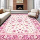 Ultra Soft Area Rug, Non Slip, Stain Resistant, Washable Area Rugs for Living Room, Bedroom, Delicate Pink Nature Inspired Design(White)