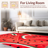 Ultra Soft Area Rug, Non Slip, Stain Resistant, Washable Area Rugs for Living Room, Bedroom, Juicy Watermelon Summer Area Rug Vibrant Red & Green Fruit Print Carpet(Red)