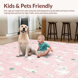 Ultra Soft Area Rug, Non Slip, Stain Resistant, Washable Area Rugs for Living Room, Bedroom, Playful Pink and Yellow Patterns(Pink)