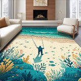 Ultra Soft Area Rug, Non Slip, Stain Resistant, Washable Area Rugs for Living Room, Bedroom, Outdoor Lakeside Fisherman Rug with Vibrant Design(Blue)