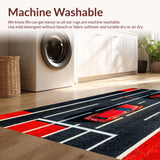 Ultra Soft Area Rug, Non Slip, Stain Resistant, Washable Area Rugs for Living Room, Bedroom, Chic Modern Race Car Motif(Red)