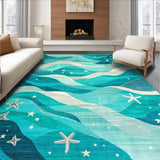Ultra Soft Area Rug, Non Slip, Stain Resistant, Washable Area Rugs for Living Room, Bedroom, Coastal Starfish Ocean Wave Runner Rug Teal Blue Nautical Accent Carpet(Blue)