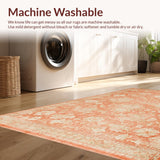 Ultra Soft Area Rug, Non Slip, Stain Resistant, Washable Area Rugs for Living Room, Bedroom, Floral Blossom Peach Rug with Elegant White Petals for Contemporary Home Decor(Orange)