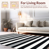 Ultra Soft Area Rug, Non Slip, Stain Resistant, Washable Area Rugs for Living Room, Bedroom, Modern Lines Rug with Contrasting Bands and Artful Monochrome Detailing(Black)