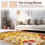 Ultra Soft Area Rug, Non Slip, Stain Resistant, Washable Area Rugs for Living Room, Bedroom, Stylish Retro Floral Aesthetic(Yellow)