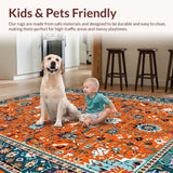 Ultra Soft Area Rug, Non Slip, Stain Resistant, Washable Area Rugs for Living Room, Bedroom, Bright Tiled Rustic Charm(Orange)