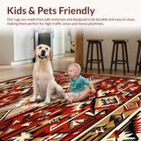 Ultra Soft Area Rug, Non Slip, Stain Resistant, Washable Area Rugs for Living Room, Bedroom, North American Tribal Patterned Beauty(Red)