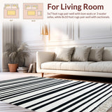 Ultra Soft Area Rug, Non Slip, Stain Resistant, Washable Area Rugs for Living Room, Bedroom, Minimalist Monochrome Linear Pattern Rug with Bold Black and White Stripes(Black)