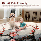 Ultra Soft Area Rug, Non Slip, Stain Resistant, Washable Area Rugs for Living Room, Bedroom, Elegant Japanese Floral Cascade(Red)