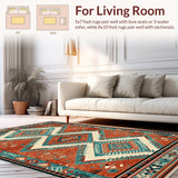Ultra Soft Area Rug, Non Slip, Stain Resistant, Washable Area Rugs for Living Room, Bedroom, Elegant Vibrant Diamond Elements(Red)