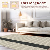 Ultra Soft Area Rug, Non Slip, Stain Resistant, Washable Area Rugs for Living Room, Bedroom, Sleek Black and Beige Stripe Aesthetic(Beige)