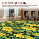 Elegant Floral Area Rug with Vintage Yellow Green Leaf Design(Yellow)