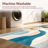 Ultra Soft Area Rug, Non Slip, Stain Resistant, Washable Area Rugs for Living Room, Bedroom, Modern Abstract Beige & Azure Blue Hues Artistic(Blue)