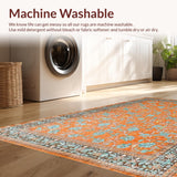 Ultra Soft Area Rug, Non Slip, Stain Resistant, Washable Area Rugs for Living Room, Bedroom, Vibrant Earthy Floral Geometry(Orange)