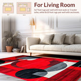 Ultra Soft Area Rug, Non Slip, Stain Resistant, Washable Area Rugs for Living Room, Bedroom, Energetic Red and Gray Patterns(Red)