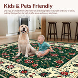Ultra Soft Area Rug, Non Slip, Stain Resistant, Washable Area Rugs for Living Room, Bedroom, Whimsical Green Petal Design(Green)