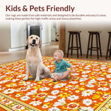 Ultra Soft Area Rug, Non Slip, Stain Resistant, Washable Area Rugs for Living Room, Bedroom, Vibrant Floral Daisy Motif(Orange)