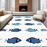 Ultra Soft Area Rug, Non Slip, Stain Resistant, Washable Area Rugs for Living Room, Bedroom, Coastal Whimsical Fish Motif(Blue)