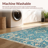 Ultra Soft Area Rug, Non Slip, Stain Resistant, Washable Area Rugs for Living Room, Bedroom, Transitional Soft Beige Patterned Flourish(Blue)