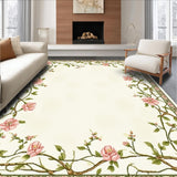 Ultra Soft Area Rug, Non Slip, Stain Resistant, Washable Area Rugs for Living Room, Bedroom, Chic Boho Floral Green Vines Pink Bloom Neutral Tones(Beige)