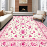Ultra Soft Area Rug, Non Slip, Stain Resistant, Washable Area Rugs for Living Room, Bedroom, Delicate Floral Silhouette Display(White)