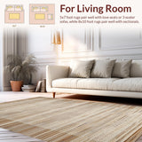 Ultra Soft Area Rug, Non Slip, Stain Resistant, Washable Area Rugs for Living Room, Bedroom, Sophisticated Minimalist Linear Style(Beige)