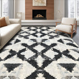Ultra Soft Area Rug, Non Slip, Stain Resistant, Washable Area Rugs for Living Room, Bedroom, Ebony & Ivory Lattice Weave Rug Chic Doormat Flair(Gray)