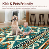 Vibrant Tribal Geometry Rug with Intricate Linear Motifs and Bold Shapes(Turquoise)
