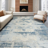 Ultra Soft Area Rug, Non Slip, Stain Resistant, Washable Area Rugs for Living Room, Bedroom, Modern Farmhouse Style Beige and Denim Blue Accent(Blue)