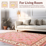 Ultra Soft Area Rug, Non Slip, Stain Resistant, Washable Area Rugs for Living Room, Bedroom, Rustic Creamy Beige Lattice Arrangement(Pink)