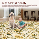 Ultra Soft Area Rug, Non Slip, Stain Resistant, Washable Area Rugs for Living Room, Bedroom, Artistic Floral Kitchen Mat with Dynamic and Natural Color Palette(Beige)