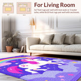 Ultra Soft Area Rug, Non Slip, Stain Resistant, Washable Area Rugs for Living Room, Bedroom, Colorful Fantasy Creature Playground(Purple)