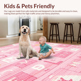 Ultra Soft Area Rug, Non Slip, Stain Resistant, Washable Area Rugs for Living Room, Bedroom, Soft Pink Playful Typography Design(Pink)