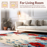 Ultra Soft Area Rug, Non Slip, Stain Resistant, Washable Area Rugs for Living Room, Bedroom, Botanical Garden Fade Resistant Area With Textured Floral(Beige)