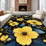 Ultra Soft Area Rug, Non Slip, Stain Resistant, Washable Area Rugs for Living Room, Bedroom, Bold Black and Yellow Petals(Yellow)
