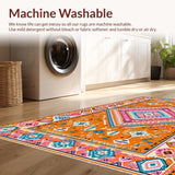 Ultra Soft Area Rug, Non Slip, Stain Resistant, Washable Area Rugs for Living Room, Bedroom, Rustic Ethnic Print Aesthetic(Orange)