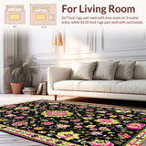 Ultra Soft Area Rug, Non Slip, Stain Resistant, Washable Area Rugs for Living Room, Bedroom, Vibrant Pink and Black Trellis Style(Black)